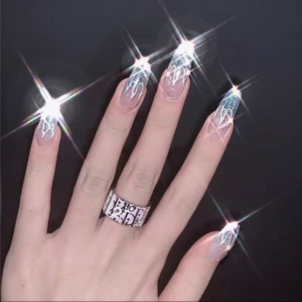 24 PC Press on Nail Set x5 Long French Medium Almond Long Ballerina French Nails - Picture 9 of 16